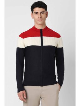 Van Heusen - Men Navy Blue Colorblock High Neck Sweater