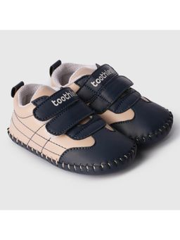 toothless - Navy Blue -Beige Baby Boy Soft Sole Booties