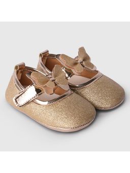 toothless - Girls Gold Butterfly Embellished with Glitter Finish Baby Booties
