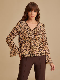 Kazo - Beige Sasha Animal Printed Top