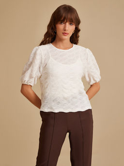 Kazo - White Billie Textured Top