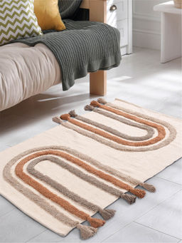 Urban Space - Textured Anti Skid Cotton Area Rug-Dhurrie-Floor Carpet with Tassels -TufRugs_001