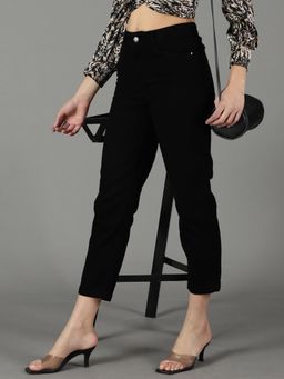 SHOWOFF - Women's Non Stretchable Clean Look Black Mom Fit Jeans