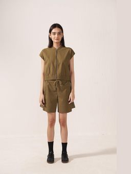Muvazo - Olive Sleeveless Zip-Front Top