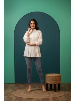 POMCHA - Sukoon Pin Tuck White Shirt Top