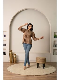 POMCHA - Sukoon Earth Tone Button-Up Hand Block Cotton Top