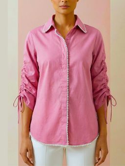 AMOSHI - Pearl Detail Cotton Pink Shirt