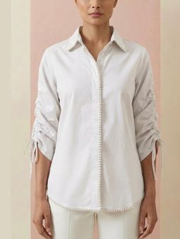 AMOSHI - Pearl Detail Cotton White Shirt