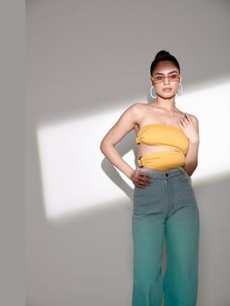 The Clothing Factory - Asymmetrical Wooden Ring Bandeau Yellow Top