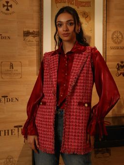 Label Deepika Nagpal - Pink Tweed Jacket With Shirt