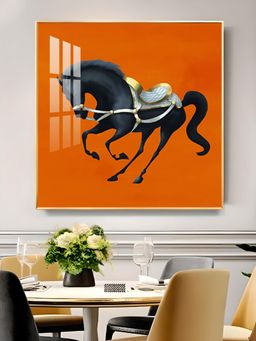 The Next Decor - Jumping Horse In Orange Horizon Glass Finish Square Wall Art
