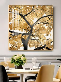 The Next Decor - Radiant Tree of Gold Glass Finish Square Wall Art