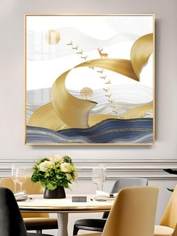 The Next Decor - Golden Bird Above the Peaks Glass Finish Square Wall Art
