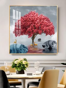 The Next Decor - Rosy Bloom Tree Glass Finish Square Wall Art