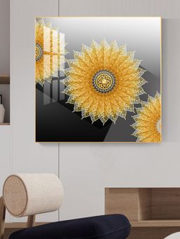 The Next Decor - Golden Bloom Glass Finish Square Wall Art