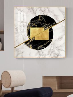 The Next Decor - Gold-Infused Black Marble Glass Finish Square Wall Art