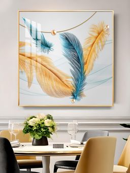 The Next Decor - Radiant Blue and Yellow Plume Glass Finish Square Wall Art