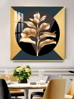 The Next Decor - Golden Leaf Glass Finish Square Wall Art