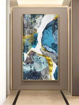 The Next Decor - Gold and Blue Abstraction Glass Finish Vertical Wall Art
