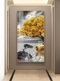 The Next Decor - Golden Tree Oasis Glass Finish Vertical Wall Art