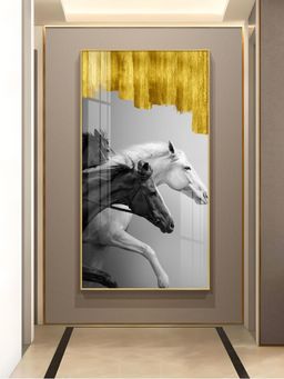 The Next Decor - Running Stallions Glass Finish Vertical Wall Art