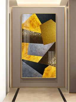 The Next Decor - Black and Gold Abstract Vision Glass Finish Vertical Wall Art