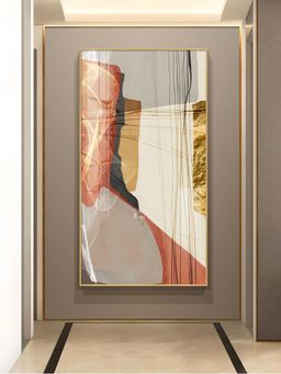 The Next Decor - Gold-Red Abstraction Glass Finish Vertical Wall Art