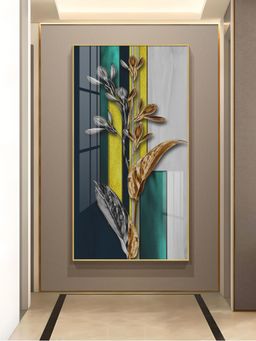The Next Decor - Gilded Floral Glass Finish Vertical Wall Art