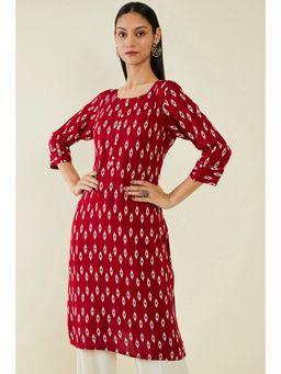 Soch - Women Maroon Rayon Printed Kurta