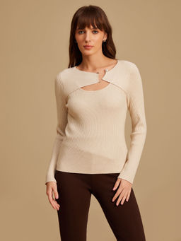 Kazo - Beige Pearl Detail Pull Over