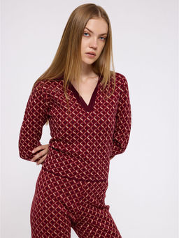 Cover Story - Maroon Printed Cardigan