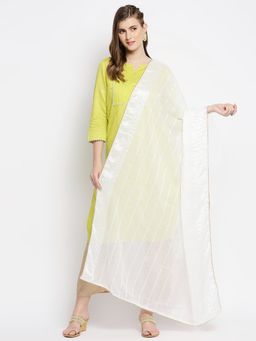 Dupatta Bazaar - Womens White Cotton Chanderi Dupatta with Sequins Weaving