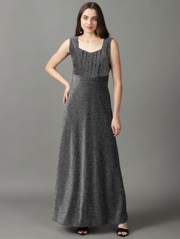 SHOWOFF - Womens Silver Self Design Maxi Dress