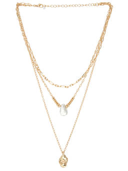 8 Other Reasons - Two Tone Women's Layered Pearl Pendant Necklace Gold