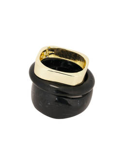 8 Other Reasons - Women's Set of 3 Marble-Effect Hinged Bangle Bracelet Black