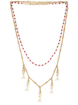 8 Other Reasons - Layered Women's Beaded Fish Charm Necklace Gold