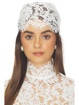 DE LA VALI - Cotton Nylon Women's Lace Tie-Up Head Scarf White