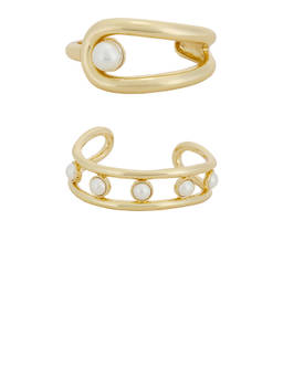 Epifene - Women's Slip-On Faux Pearl Arm Cuff Set Gold