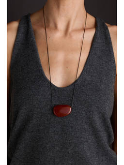 Heaven Mayhem - Long Women's Adjustable Waxed Cord Pendant Necklace Red
