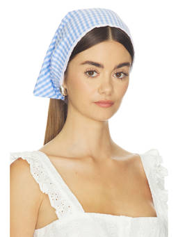 MAJORELLE - Gingham Women's Lace Trim Self-Tie Head Scarf Blue