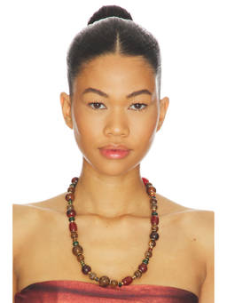Ronny Kobo - Beaded Women's Statement Acetate Stone Necklace Brown