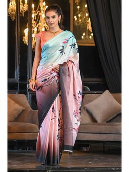 Beatitude - Multicolor Satin Crepe Saree Digital Print with Unstitched Blouse