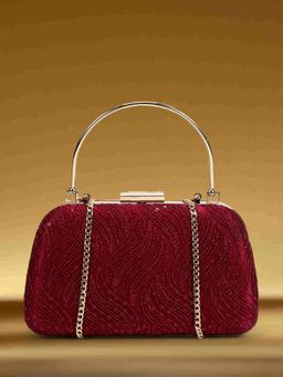 Metro - Women Maroon Textured Clutch with Detachable Chain