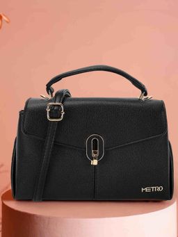 Metro - Women Black Satchel Bag with Detachable Strap