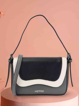 Metro - Women Black Colorblock Shoulder Bag with Detachable Strap