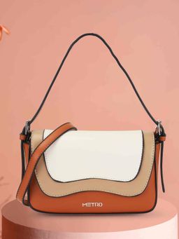 Metro - Women Tan Colorblock Shoulder Bag with Detachable Strap