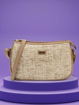 Mochi - Women Beige Fabric Soft Body Zipper Sling Bag