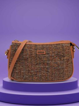 Mochi - Women Tan Fabric Soft Body Zipper Sling Bag