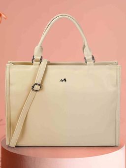Metro - Women Cream Solid Tote Bag with Detachable Strap