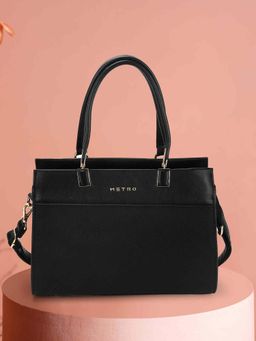 Metro - Women Black Satchel Bag with Detachable Strap